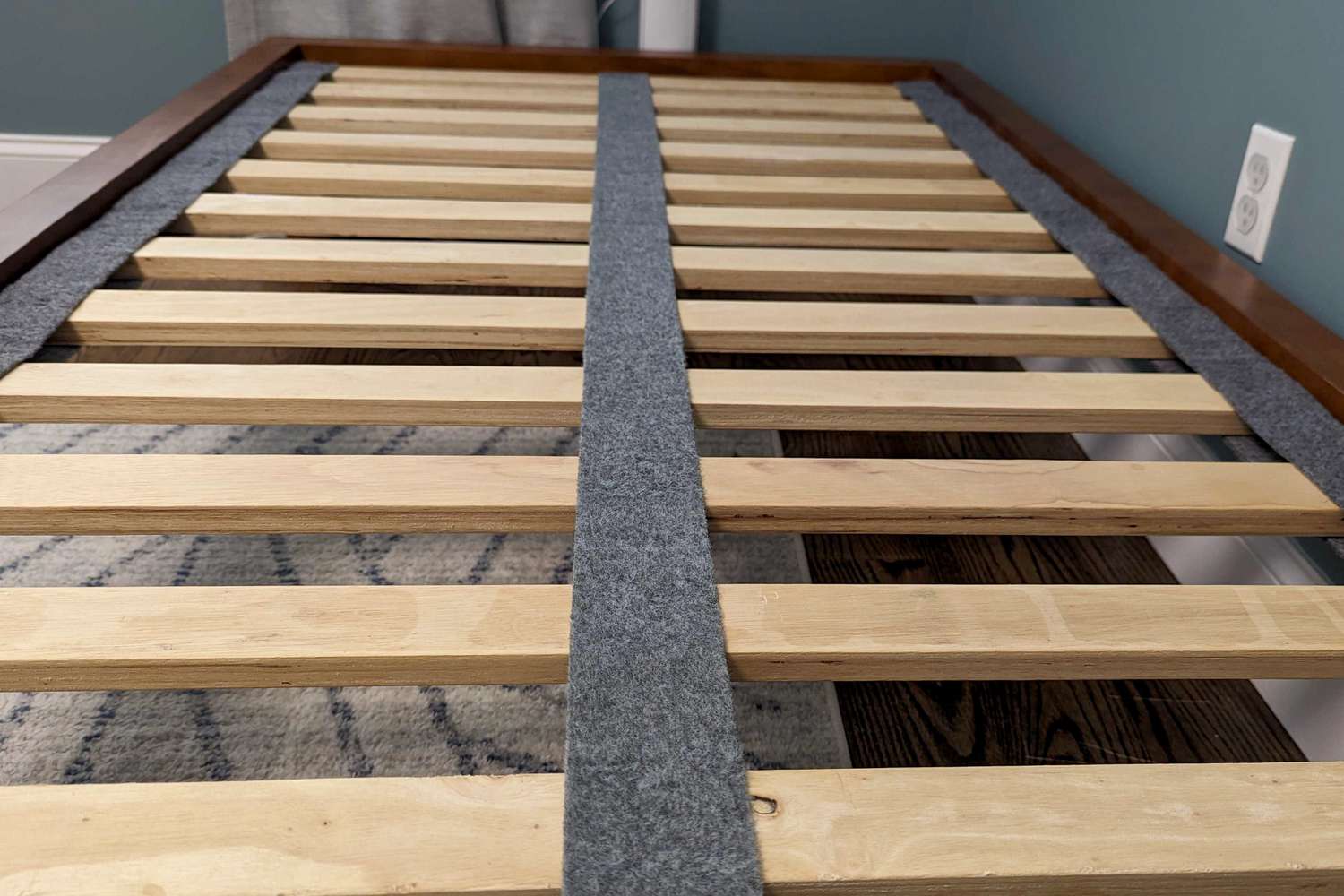An overhead view of the slats on the Thuma The Bed
