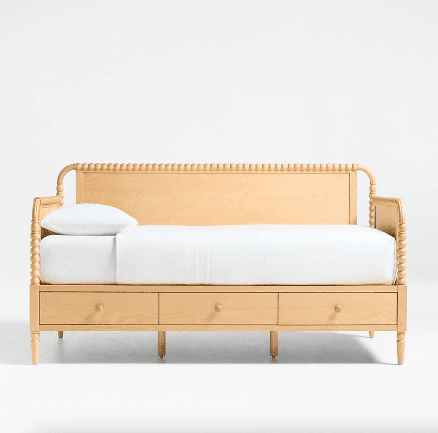 Crate & Barrel Jenny Lind Natural Maple Wood Spindle Kids Daybed With Storage